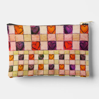 À Accessoires Coeurs violet orange en vichy Pochette d'accessoir