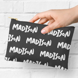 À Accessoires Pochette zippée avec nom en noir et blanc
