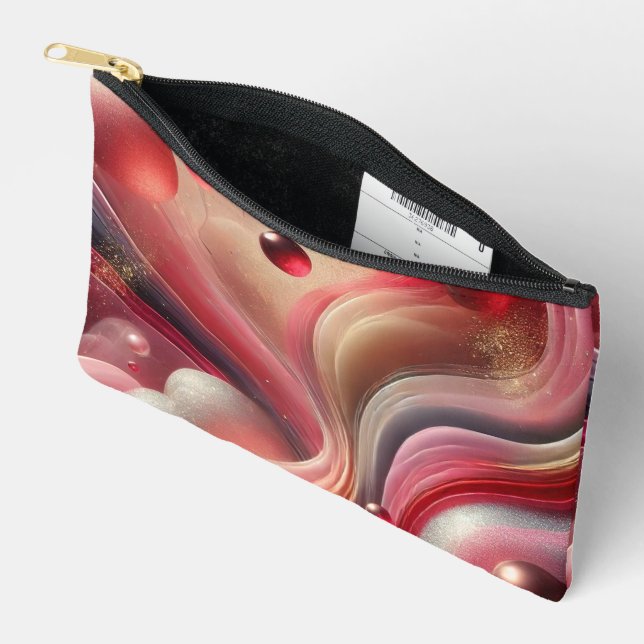 À Accessoires Pochette zippée de conception abstraite rose (Ouvrir)