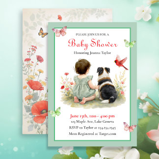 A Baby Girl and her Puppy Baby Shower Invitation Einladung