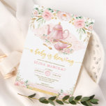 A Baby is Brewing Blush Flower Baby Shower Tea Einladung<br><div class="desc">Tea party themed baby shower invite. Click the "customize further" button if you wish to re-arrange and format the style and placement of the text. Comes with a matching floral pattern backside.</div>