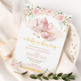 A Baby is Brewing Blush Flower Baby Shower Tea Einladung