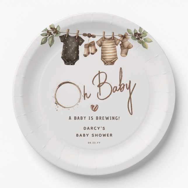 A Baby is Brewing' Coffee Baby Shower Pappteller (Vorderseite)