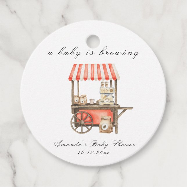 A Baby Is Brewing Coffee Cart Baby Shower Geschenkanhänger (Vorderseite)