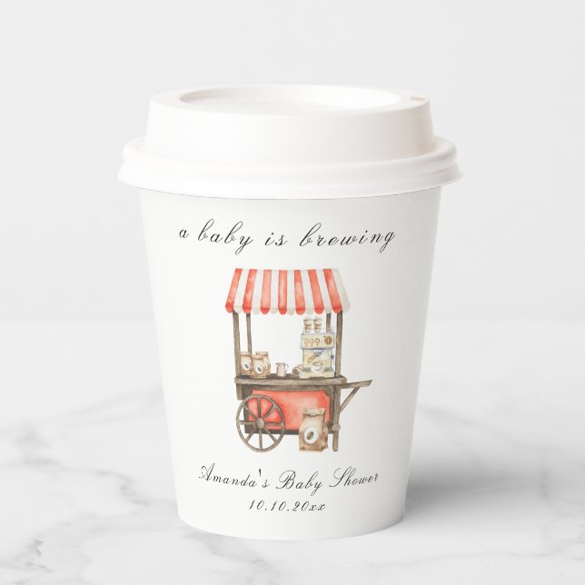 A Baby Is Brewing Coffee Cart Baby Shower Pappbecher (Vorderseite)
