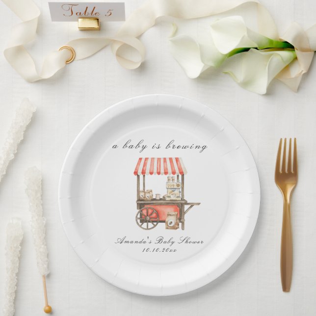 A Baby Is Brewing Coffee Cart Baby Shower Pappteller (Hochzeit)