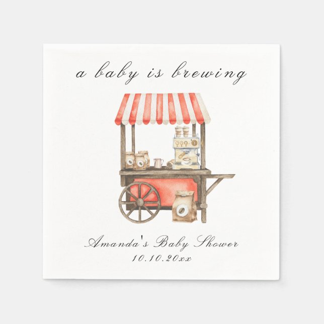 A Baby Is Brewing Coffee Cart Baby Shower Serviette (Vorderseite)
