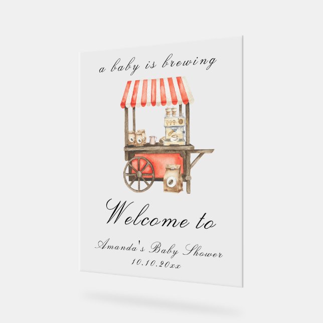 A Baby Is Brewing Coffee Cart Baby Shower Welcome (Angle)
