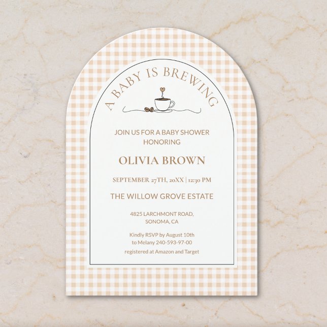 A Baby Is Brewing  Gingham Coffee Baby Shower  Einladung (Von Creator hochgeladen)