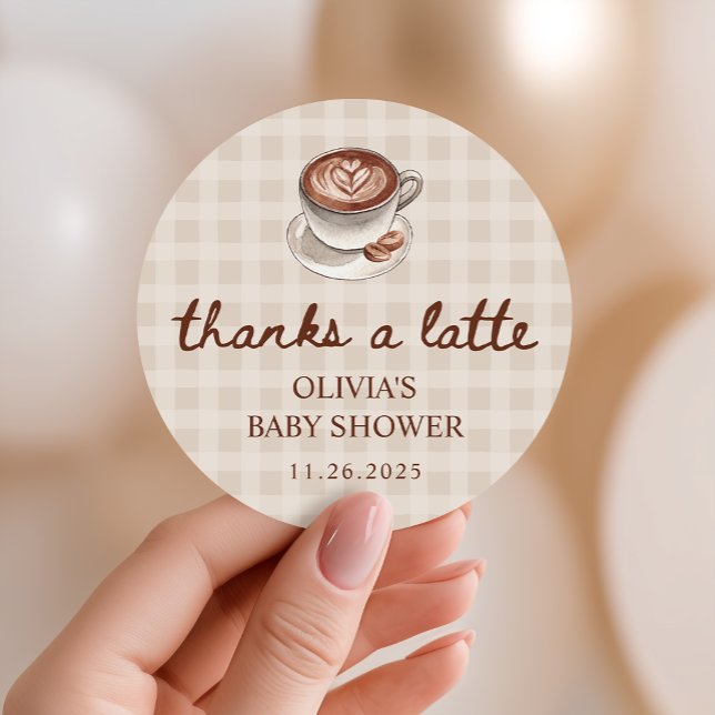 A Baby is Brewing Gingham Coffee Baby Shower Favor Runder Aufkleber (Von Creator hochgeladen)