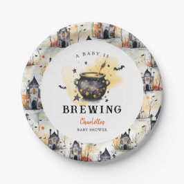 A Baby is Brewing Halloween Cauldron Baby Shower Pappteller