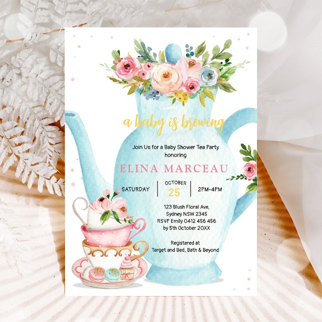A Baby Is Brewing Tea Party Baby Shower Invitation Einladung (Von Creator hochgeladen)