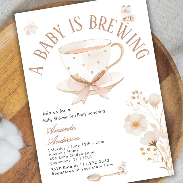 A Baby Is Brewing Tea Party Bow Baby Shower Pastel Einladung (Von Creator hochgeladen)