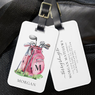 À Bagage Étiquette de golf rose monogramme
