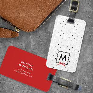 À Bagage Étiquette Monogram Chic Red Ribbon Polka Dot Lugga