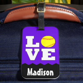 À Bagage Étiquette Softball LOVE Custom Name et Color Cute