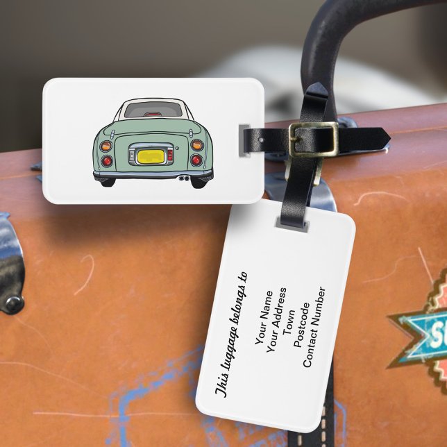 À Bagage Figarations Emerald Green Figaro Voiture étiquette (Fun green figgy luggage tag for your road trip adventures. Just add your address details)
