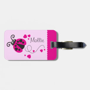 À Bagage Filles volant coeur ladybug rose nommé étiquette d
