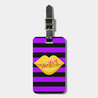 À Bagage Lèvres baiser jaune violet rayures noir étiquette 