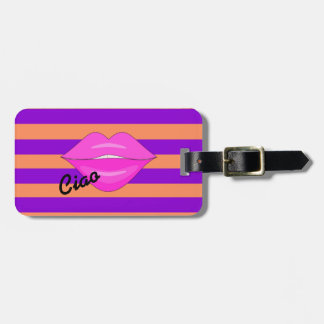 À Bagage Lèvres baiser rose rayures violettes étiquette bag