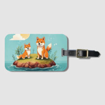 mignonne shiba inu sur l'île étiquette bagages