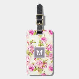 À Bagage Vieux monogramme rose L étiquette de motif floral
