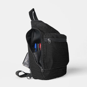 À Bandoulière Sac en cuir noir de texture premium