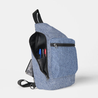 À Bandoulière Sac en jean bleu denim clair imprimé coupé cousu