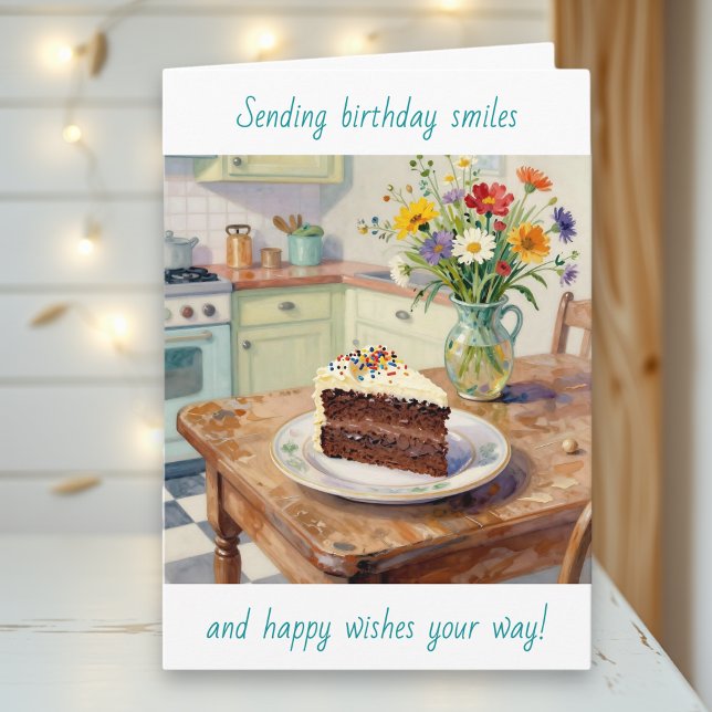 A Beautiful Birthday with Pretty Flowers and Cake Karte (Von Creator hochgeladen)