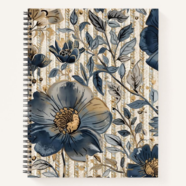 A Beautiful Combination of blue Floral and Pattern Notizbuch (Vorderseite)
