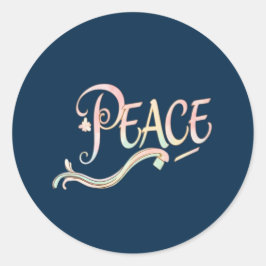 A beautiful, flowing script of the word "Peace" fe Runder Aufkleber
