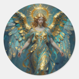 A Beautiful Gold and Turquoise Angel Runder Aufkleber