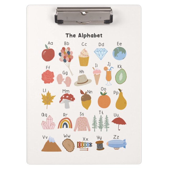 A bis Z Alphabet mit Bildern Klemmbrett (Vorderseite)