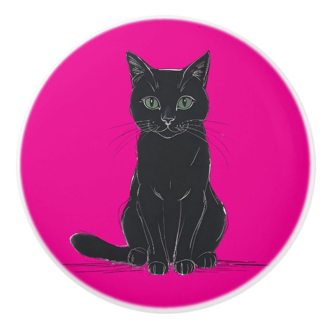 A black cat door pull keramikknauf (Vorderseite)