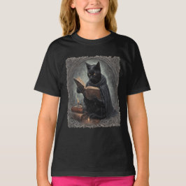 A Black Cat Wearing A Cloak Studying Halloween T-Shirt