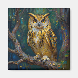 A Blue and Gold Majestic Owl   Magnet