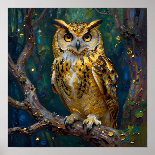 A Blue and Gold Majestic Owl   Poster (Vorne)