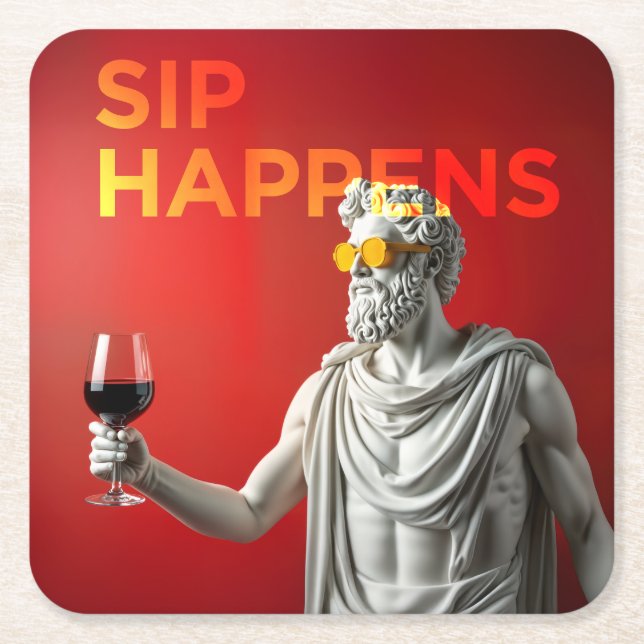 A bold and modern “Sip Happens” coaster Rechteckiger Pappuntersetzer (Vorderseite)