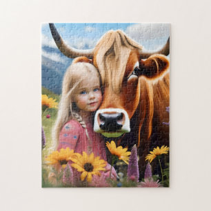 **"A Bond of the Highlands: A Child and her Cow"**