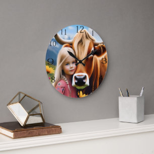 **"A Bond of the Highlands: A Child and her Cow"** Große Wanduhr