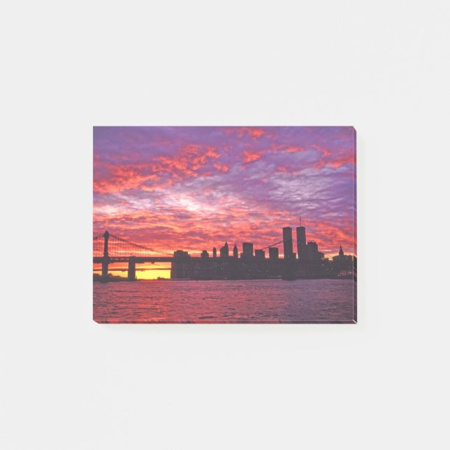 A Brilliant Sunset, Silhouette Of Lower Manhattan. Post-it Klebezettel (Vorderseite)