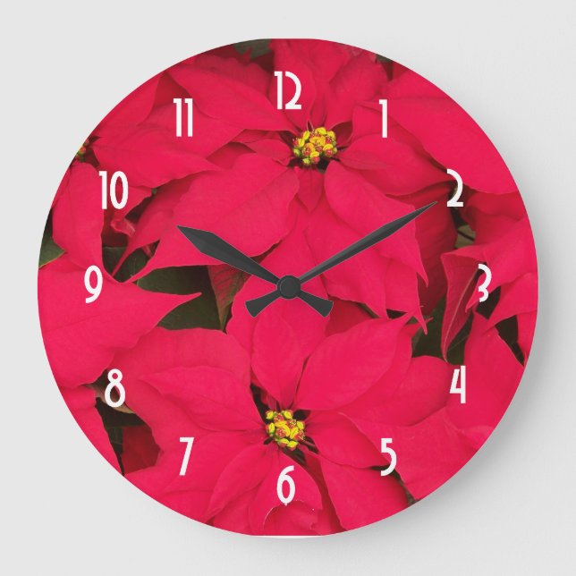 A bunch of Bright Red Christmas Poinsettias Große Wanduhr (Vorderseite)