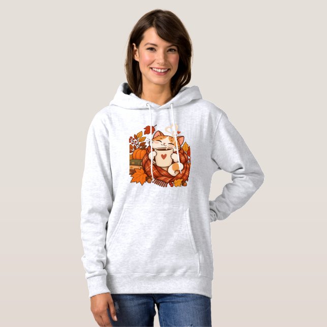 À Capuche Doux Pull Chat d'Automne (Devant entier)