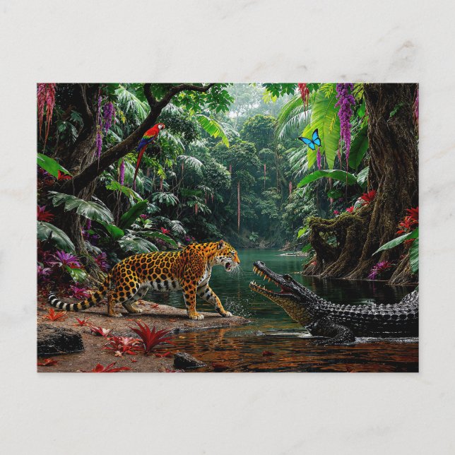 "A Chance Encounter" - Portrait über bunte Wildtie Postkarte (Vorderseite)