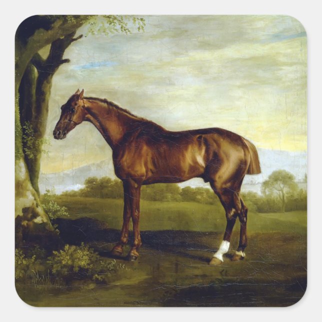 A Chestnut Racehori von George Stubbs Quadratischer Aufkleber (Vorderseite)