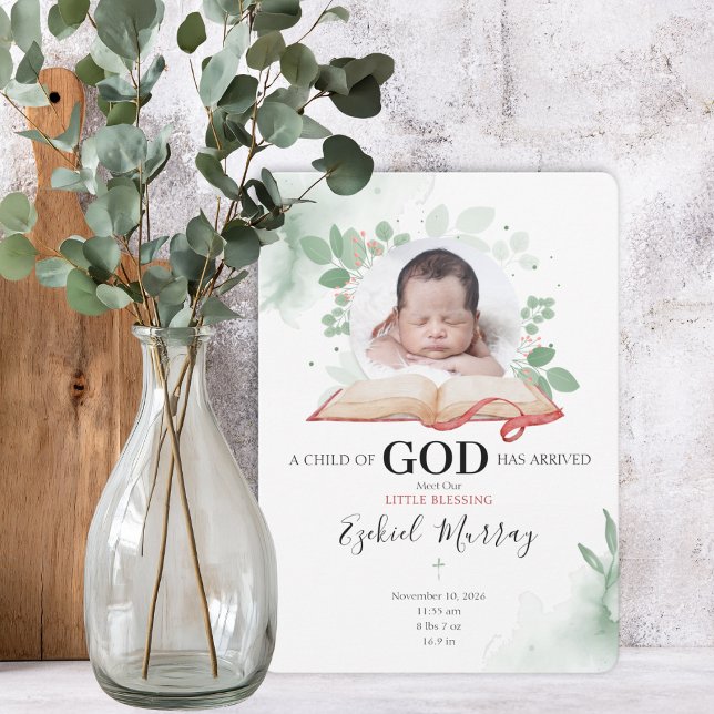 A Child Of God Has Arrived Birth Announcement Card (Von Creator hochgeladen)