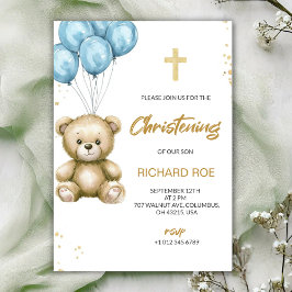 A christening Invitation features a teddy bear Einladung