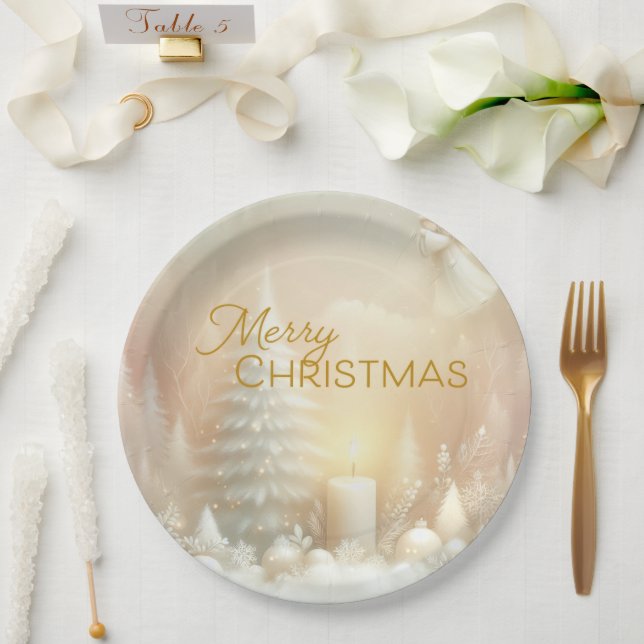 A Christmas Angel Fantasy Snowy Landscape Pappteller (Hochzeit)