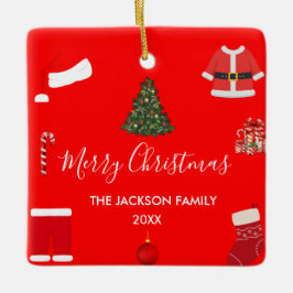 A Cozy Christmas Gathering Set on Warm Red Keramikornament