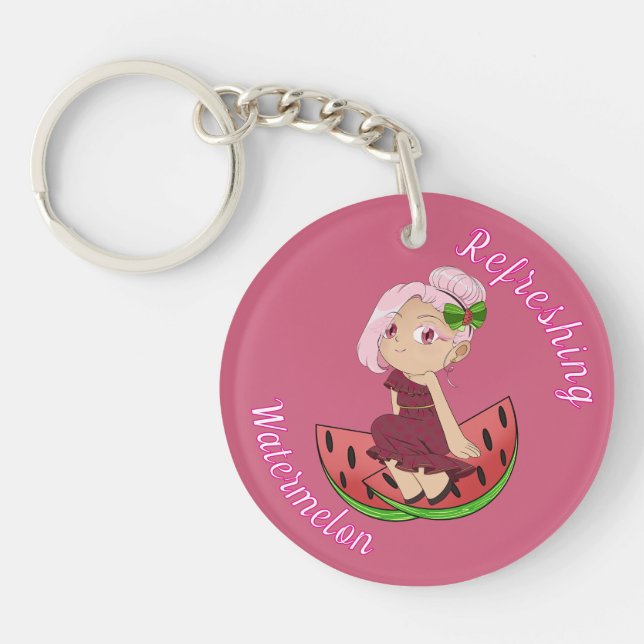 A Customized Key Chain with Cute Watermelon Chibi Schlüsselanhänger (Vorderseite)